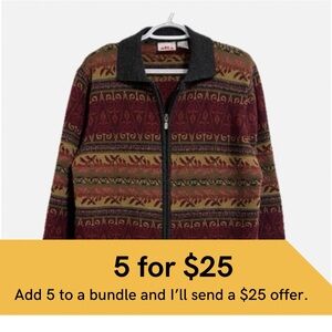 Vintage Alia zippered cardigan. Nordic style knit.